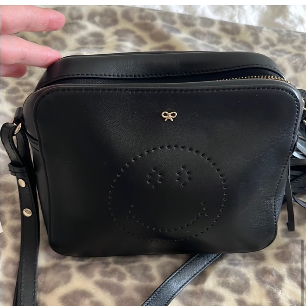 Anya Hindmarch Smiley Eyes Black Leather Crossbody Bag Tassel - Picture 4 of 8
